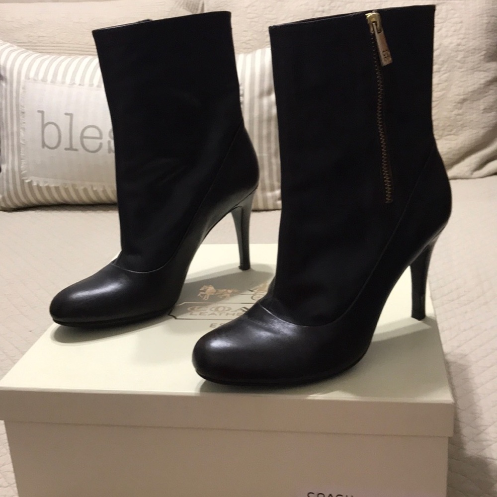 Brown leather heel boots